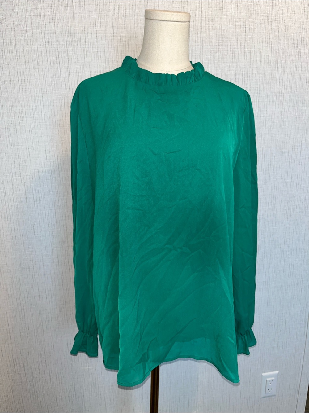 Zara Emerald Ruffle-Neck Long Sleeve Blouse